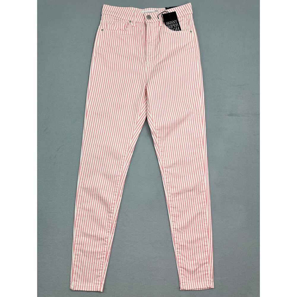NWT Stradivarius Skinny Super High Waist Pink White Pinstripe Jeans Size 6 - Picture 4 of 13